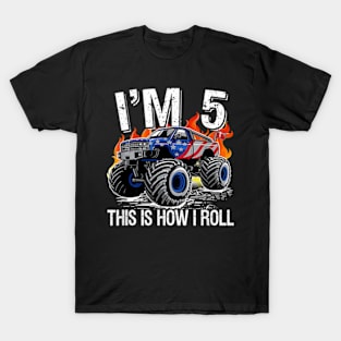 5th Birthday Monster Truck 5 Years Old Birthday Boy T-Shirt